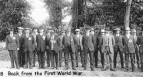 Picture of 20 World War I venerans returning home to Upottery, Devon.