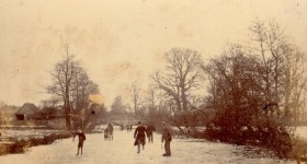 Undated picture of people skating onthe River Culm, Devon.